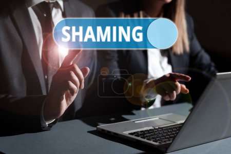 Photo for Writing displaying text Shaming, Business idea subjecting someone to disgrace, humiliation, or disrepute by public exposure - Royalty Free Image