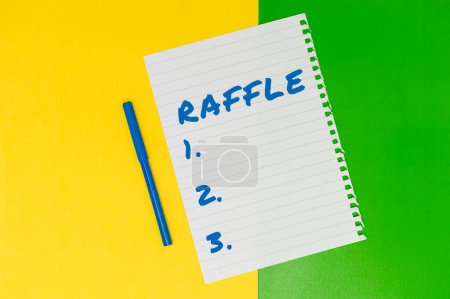 Photo for Writing displaying text Raffle, Business overview means of raising money by selling numbered tickets offer as prize - Royalty Free Image