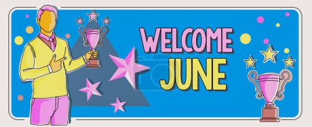 Photo for Writing displaying text Welcome June, Business approach Calendar Sixth Month Second Quarter Thirty days Greetings - Royalty Free Image