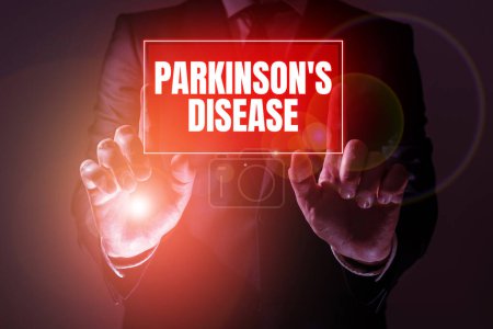 Téléchargez les photos : Signe affichant la maladie de Parkinsons, Aperçu des affaires trouble du système nerveux qui affecte le mouvement et les capacités cognitives - en image libre de droit