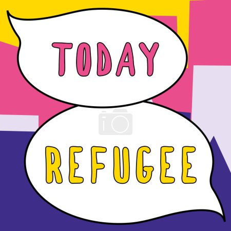 Foto de Texto que muestra Refugiados, Palabra Escrito en se refieren a los movimientos de grandes grupos de personas desplazadas - Imagen libre de derechos