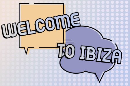 Téléchargez les photos : Inspiration montrant signe Bienvenue à Ibiza, concept d'entreprise Salutations chaleureuses de l'une des îles Baléares d'Espagne - en image libre de droit