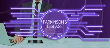 Téléchargez les photos : Légende textuelle présentant la maladie de Parkinsons, vue d'ensemble des affaires trouble du système nerveux qui affecte le mouvement et les capacités cognitives - en image libre de droit