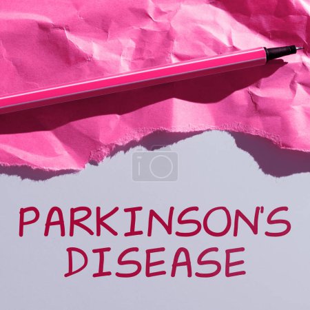 Foto de Texto a mano Parkinsons Enfermedad, Enfoque empresarial Trastorno del sistema nervioso que afecta el movimiento y las capacidades cognitivas - Imagen libre de derechos