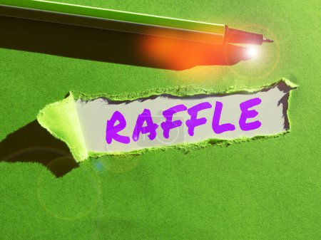 Photo for Text showing inspiration Raffle, Word Written on means of raising money by selling numbered tickets offer as prize - Royalty Free Image