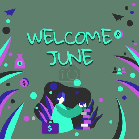 Photo for Writing displaying text Welcome June, Business idea Calendar Sixth Month Second Quarter Thirty days Greetings - Royalty Free Image