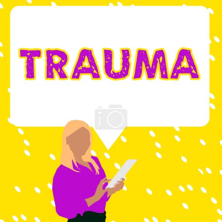 Foto de Texto de la escritura Trauma, Concepto que significa experiencia profundamente angustiante o perturbadora Lesión física - Imagen libre de derechos