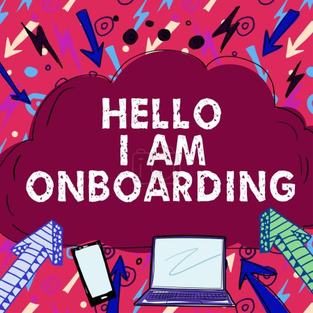 Foto de Texto que muestra inspiración Hello I Am Onboarding, Word Written on Action Proceso de integración de un nuevo empleado en una organización - Imagen libre de derechos