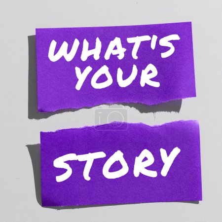 Téléchargez les photos : Légende conceptuelle Whats Your Story, Photo conceptuelle demandant à quelqu'un de me parler de lui-même Partager l'expérience - en image libre de droit