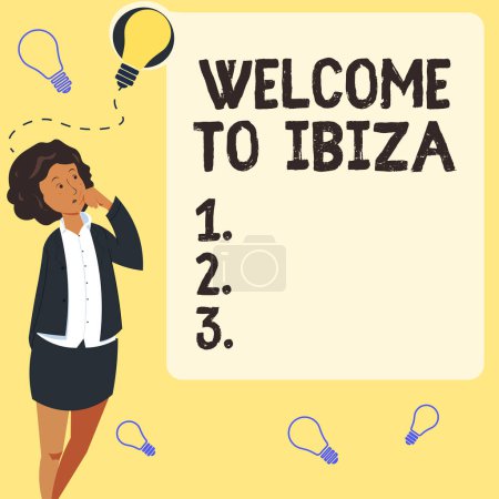 Téléchargez les photos : Légende du texte Bienvenue à Ibiza, concept d'entreprise Salutations chaleureuses de l'une des îles Baléares d'Espagne - en image libre de droit
