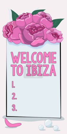 Téléchargez les photos : Inspiration montrant signe Bienvenue à Ibiza, Idée d'affaires Salutations chaleureuses de l'une des îles Baléares d'Espagne - en image libre de droit