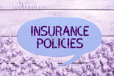 Foto de Signo de texto que muestra pólizas de seguros, concepto de negocio Documentado Formulario estándar Contrato Reembolso financiero - Imagen libre de derechos