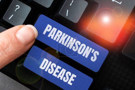 Téléchargez les photos : Signe d'écriture Parkinsons Maladie, Concept signifiant trouble du système nerveux qui affecte le mouvement et les capacités cognitives - en image libre de droit