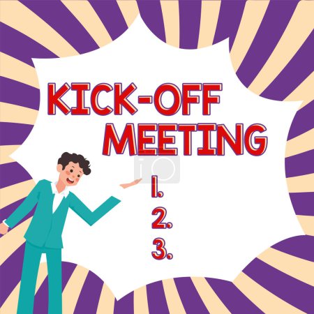 Téléchargez les photos : Légende conceptuelle Kick Off Meeting, Business overview première rencontre avec l'équipe du projet et le client - en image libre de droit