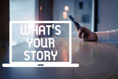 Téléchargez les photos : Texte écrit à la main Whats Your Story, Concept d'entreprise demander à quelqu'un de me parler de lui-même Partager l'expérience - en image libre de droit