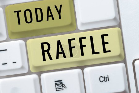 Photo for Sign displaying Raffle, Business overview means of raising money by selling numbered tickets offer as prize - Royalty Free Image
