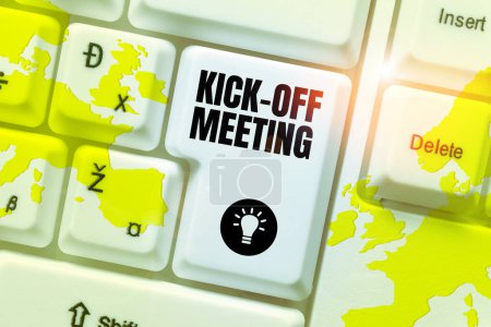Photo for Text sign showing Kick Off Meeting, Business idea first meeting with the project team and the client - Royalty Free Image