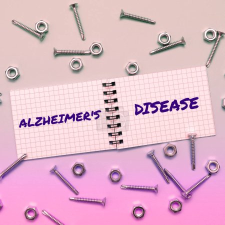 Téléchargez les photos : Signe montrant la maladie d'Alzheimer, concept signifiant détérioration mentale avancée qui se produisent dans la vieillesse - en image libre de droit