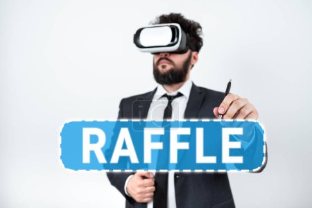 Photo for Hand writing sign Raffle, Conceptual photo means of raising money by selling numbered tickets offer as prize - Royalty Free Image