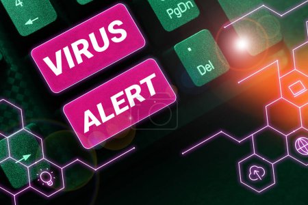Téléchargez les photos : Légende conceptuelle Virus Alert, Concept signifiant message d'avertissement d'une menace de virus informatique inexistante - en image libre de droit