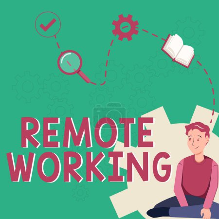 Photo for Sign displaying Remote Working, Word for situation in which an employee works mainly from home - Royalty Free Image
