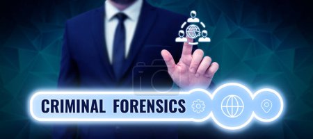 Photo for Text sign showing Criminal Forensics, Concept meaning Federal Offense actions Illegal Activities punishable by Law - Royalty Free Image