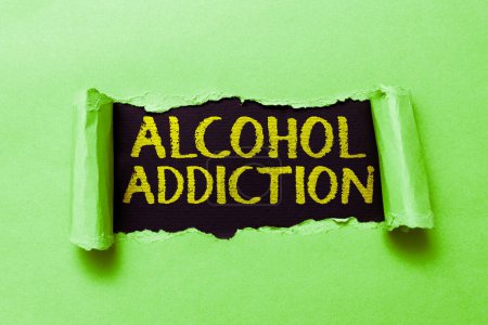Photo for Hand writing sign Alcohol Addiction, Word Written on characterized by frequent and excessive consumption of alcoholic beverages - Royalty Free Image