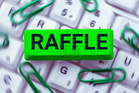 Photo for Text sign showing Raffle, Business showcase means of raising money by selling numbered tickets offer as prize - Royalty Free Image