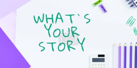 Foto de Texto presentando Cuál es tu historia, Idea de negocios preguntándome a alguien sobre sí mismo Compartir experiencia - Imagen libre de derechos