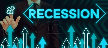Foto de Signo de texto que muestra la recesión, foto conceptual el proceso de disminución progresiva en el crecimiento, período de reducción - Imagen libre de derechos