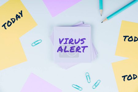 Téléchargez les photos : Signe affichant l'alerte de virus, avertissement conceptuel de message photo d'une menace de virus informatique inexistante - en image libre de droit