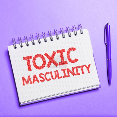 Foto de Texto título que presenta Masculinidad tóxica, Concepto significado describe estrecho tipo represivo de ideas sobre el rol de género masculino - Imagen libre de derechos