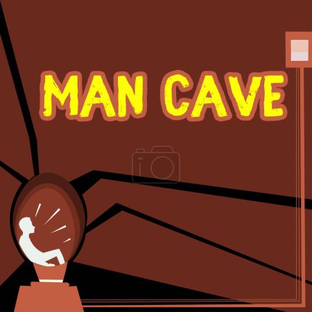 Foto de Leyenda conceptual Cueva del hombre, Palabra para una habitación, espacio o área de una vivienda reservada para una persona masculina - Imagen libre de derechos