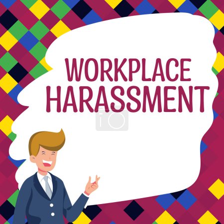 Téléchargez les photos : Affichage d'un signe Harcèlement en milieu de travail, signification conceptuelle Différence race sexe âge orientation sexuelle des travailleurs - en image libre de droit