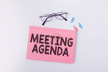 Photo for Sign displaying Meeting Agenda, Word Written on An agenda sets clear expectations for what needs to a meeting - Royalty Free Image
