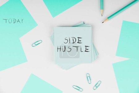 Photo for Text sign showing Side Hustle, Internet Concept way make some extra cash that allows you flexibility to pursue - Royalty Free Image