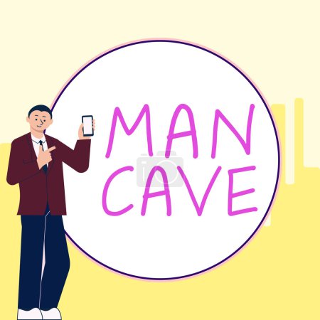 Foto de Inspiración mostrando signo Hombre Cueva, Palabra Escrito en una habitación, espacio o área de una vivienda reservada para una persona masculina - Imagen libre de derechos