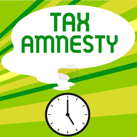 Foto de Texto que presenta Amnistía Fiscal, Word Escrito en oportunidad de tiempo limitado para que un grupo específico de contribuyentes pague - Imagen libre de derechos