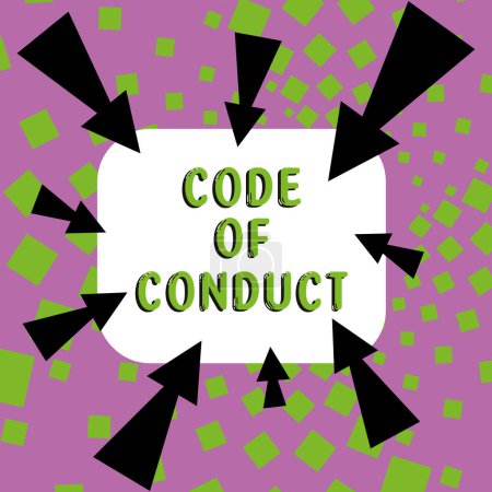 Téléchargez les photos : Texte montrant Code de conduite, Idée d'entreprise Règles d'éthique codes moraux principes éthiques valeurs respect - en image libre de droit