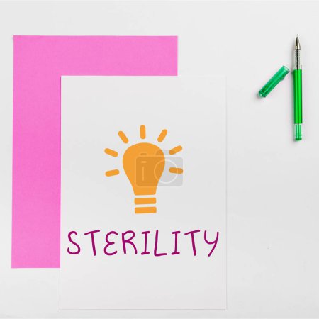Photo for Handwriting text Sterility, Word Written on a condition of being free from pathogenic microorganisms - Royalty Free Image
