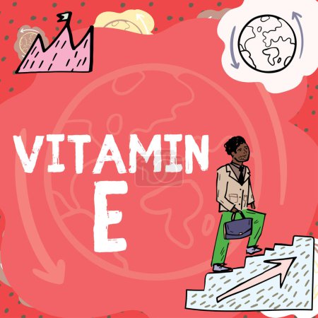 Foto de Texto que presenta la vitamina E, concepto de negocio Antioxidante Protege el tejido corporal del daño causado por sustancias - Imagen libre de derechos