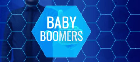 Téléchargez les photos : Exposition conceptuelle Baby Boomers, concept signifiant personne née dans les années qui ont suivi la Seconde Guerre mondiale - en image libre de droit