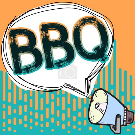 Photo for Writing displaying text Bbq, Word for usually done outdoors by smoking meat over wood or charcoal - Royalty Free Image