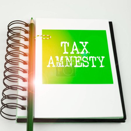 Foto de Firma que muestra Amnistía Fiscal, Visión general del negocio Oportunidad de tiempo limitado para que un grupo específico de contribuyentes pague - Imagen libre de derechos