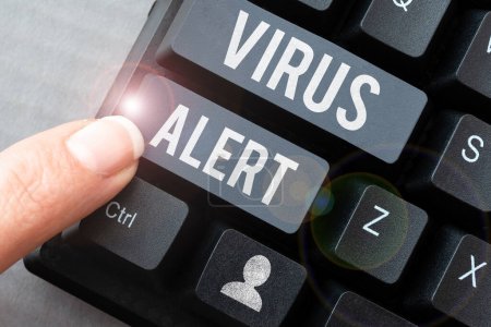 Foto de Signo de texto que muestra la alerta de virus, advertencia de un mensaje de descripción general del negocio de una amenaza de virus informáticos inexistente - Imagen libre de derechos