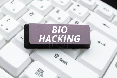 Téléchargez les photos : Affichage conceptuel Bio Hacking, Parole écrite sur l'exploitation expérimentale du matériel génétique sans égard aux normes éthiques - en image libre de droit