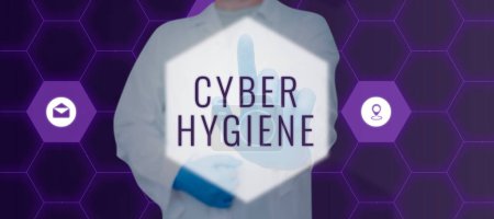 Téléchargez les photos : Légende textuelle présentant l'approche Cyber Hygiène, Business des mesures que les utilisateurs d'ordinateurs prennent pour améliorer leur cybersécurité - en image libre de droit
