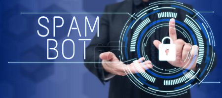 Foto de Señal de texto que muestra Spam Bot, programa autónomo de Internet Concept en Internet que envía spam a los usuarios - Imagen libre de derechos