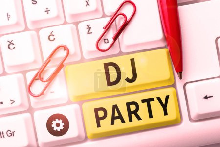 Photo for Text showing inspiration Dj Party, Business approach person who introduces and plays recorded popular music on radio - Royalty Free Image