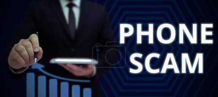 Photo for Hand writing sign Phone Scam, Business overview getting unwanted calls to promote products or service Telesales - Royalty Free Image